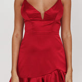 Lake Como Ruffle Hem Mini Dress Cherry