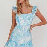 Porcia Tied Back Frill Dress Leaves Blues
