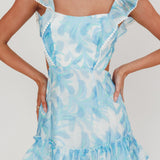 Porcia Tied Back Frill Dress Leaves Blues