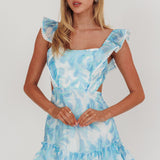Porcia Tied Back Frill Dress Leaves Blues