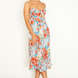 Malibu Gathered Bust Cami Strap Midi Dress Floral Orange
