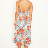 Malibu Gathered Bust Cami Strap Midi Dress Floral Orange
