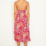 Malibu Gathered Bust Cami Strap Midi Dress Floral Red