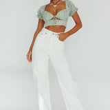 Sweet Romance Sweetheart Neckline Crop Top Floral Sage