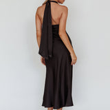 Champagne Showers Halterneck Slip Midi Dress Black