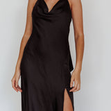 Champagne Showers Halterneck Slip Midi Dress Black