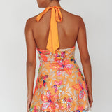 Champagne Showers Halterneck Slip Mini Dress Sequin Floral Orange