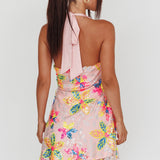 Champagne Showers Halterneck Slip Mini Dress Sequin Floral Pink
