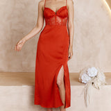 Trophy Lace Bodice Midi Dress Red