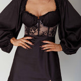 Trophy Long Sleeve Lace Bodice Mini Dress Black