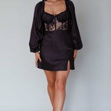 Trophy Long Sleeve Lace Bodice Mini Dress Black