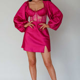 Trophy Long Sleeve Lace Bodice Mini Dress Plum