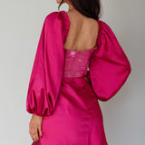 Trophy Long Sleeve Lace Bodice Mini Dress Plum