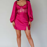 Trophy Long Sleeve Lace Bodice Mini Dress Plum