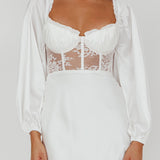 Trophy Long Sleeve Lace Bodice Mini Dress White