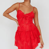 St Tropez Cami Strap Frill Trim Lace Mini Dress Red