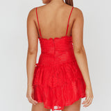St Tropez Cami Strap Frill Trim Lace Mini Dress Red