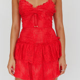 St Tropez Cami Strap Frill Trim Lace Mini Dress Red