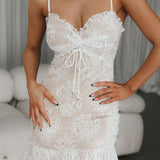 St Tropez Cami Strap Frill Hem Lace Mini Dress White