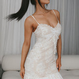 St Tropez Cami Strap Frill Hem Lace Mini Dress White