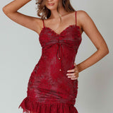 St Tropez Cami Strap Frill Hem Lace Mini Dress Wine