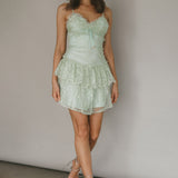 St Tropez Cami Strap Frill Trim Lace Mini Dress Sage