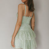 St Tropez Cami Strap Frill Trim Lace Mini Dress Sage