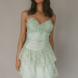 St Tropez Cami Strap Frill Trim Lace Mini Dress Sage
