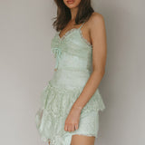 St Tropez Cami Strap Frill Trim Lace Mini Dress Sage