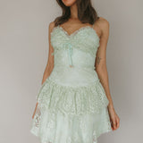 St Tropez Cami Strap Frill Trim Lace Mini Dress Sage
