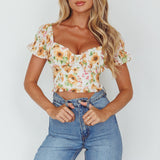 Besito Puff Sleeve Crop Top Floral White/Yellow