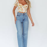 Besito Puff Sleeve Crop Top Floral White/Yellow
