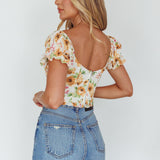 Besito Puff Sleeve Crop Top Floral White/Yellow