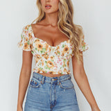 Besito Puff Sleeve Crop Top Floral White/Yellow