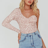Fifi One Sleeve Bodysuit Leopard Rose