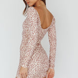 In The Now Long Sleeve Mini Dress Rose Leopard