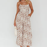 Corrie Gathered Bodice Jumpsuit Floral White
