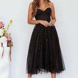 Smitten Sweetheart Neckline Chiffon Midi Dress Black Sparkle