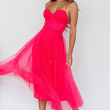 Smitten Sweetheart Neckline Chiffon Midi Dress Fuchsia