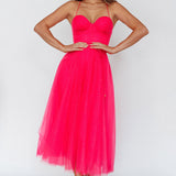 Smitten Sweetheart Neckline Chiffon Midi Dress Fuchsia