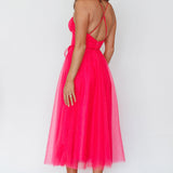Smitten Sweetheart Neckline Chiffon Midi Dress Fuchsia