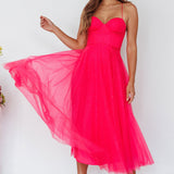 Smitten Sweetheart Neckline Chiffon Midi Dress Fuchsia