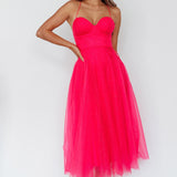 Smitten Sweetheart Neckline Chiffon Midi Dress Fuchsia