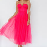 Smitten Sweetheart Neckline Chiffon Midi Dress Fuchsia