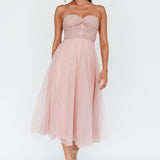 Smitten Lace Insert Tulle Midi Dress Blush
