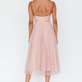 Smitten Lace Insert Tulle Midi Dress Blush