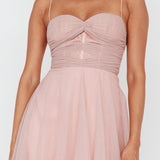 Smitten Lace Insert Tulle Midi Dress Blush
