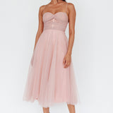 Smitten Lace Insert Tulle Midi Dress Blush