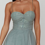 Smitten Lace Insert Tulle Midi Dress Sage