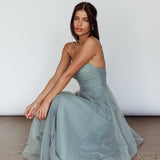 Smitten Lace Insert Tulle Midi Dress Sage